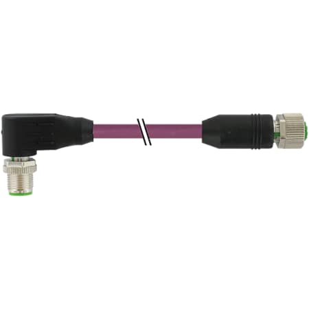 M12 Male 90° / M12 Female 0° CANopen/DeviceNet, PUR AWG24+AWG22 Shielded Vt UL/CSA+drag Ch. 2m